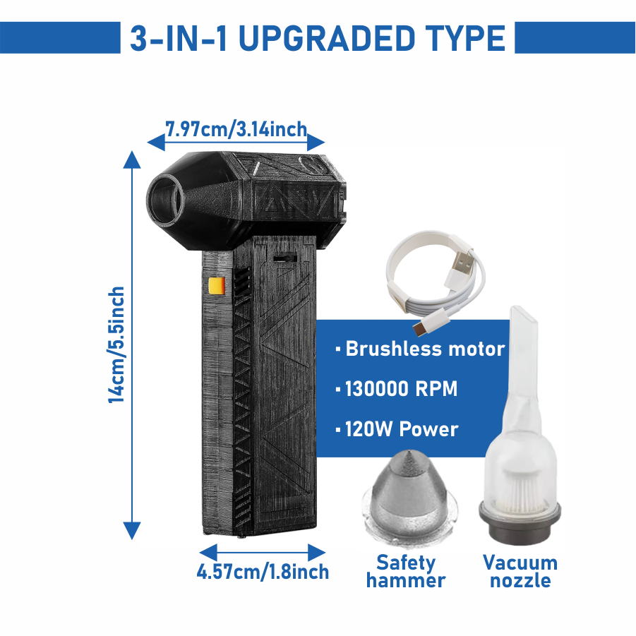 Bogbemo™ TurboJet 3-in-1 Mini Blower & Vacuum - 130,000 RPM, USB-C Rechargeable